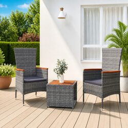 Premium 3 Piece Grey Outdoor Lounge Set with Cushions