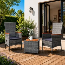 Grey Poly Rattan 3-Piece Garden Lounge Set for Outdoor Relaxation