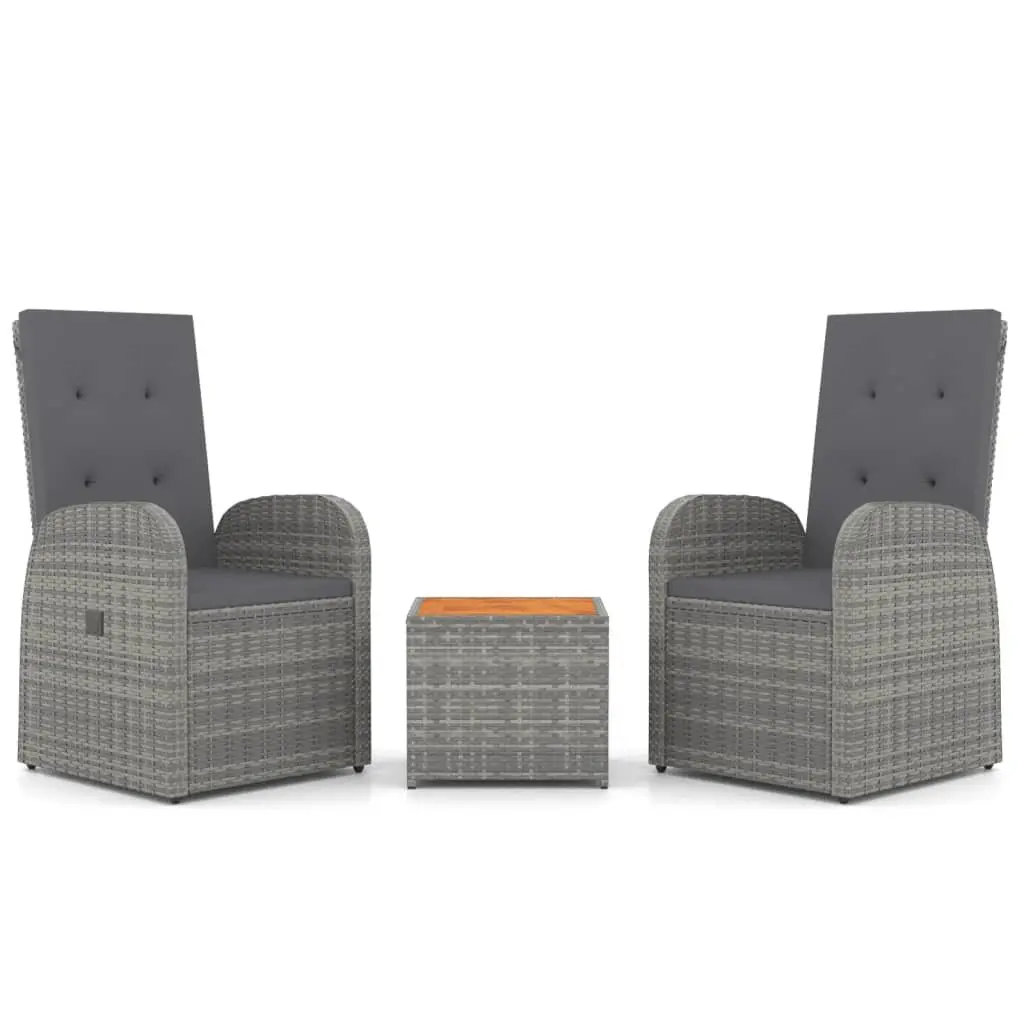 3 Piece Garden Lounge Set Grey Poly Rattan Outdoor Furniture Chairs Table