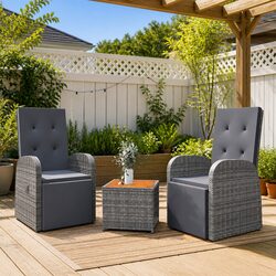 Durable 3 Piece Garden Lounge Set with Steel and Wood