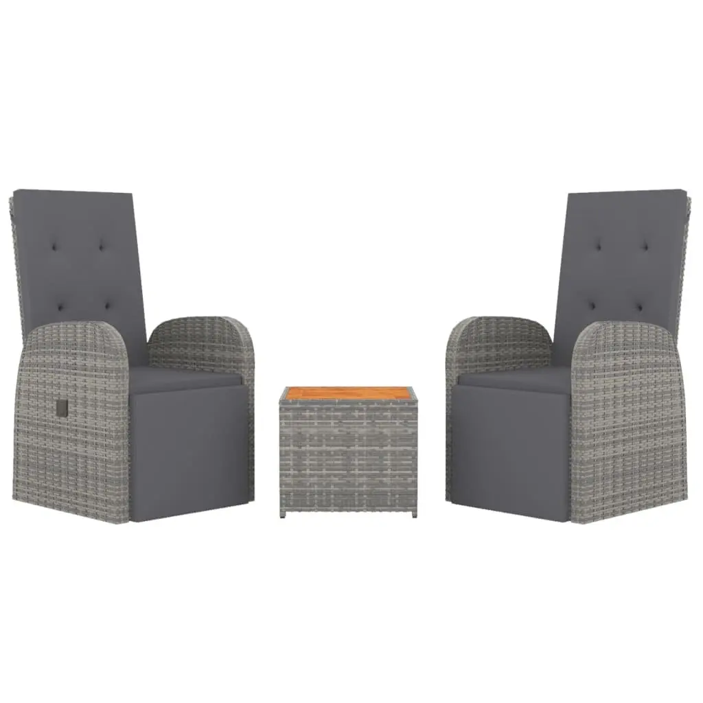 3 Piece Garden Lounge Set PE Rattan Steel Acacia Wood Grey Outdoor Furniture