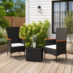 3 Piece Black Garden Lounge Set with Cushions
