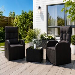 3 Piece Outdoor Lounge Set with Black Reclining Chairs