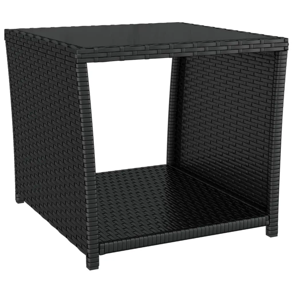 3 Piece Garden Lounge Set PE Rattan Steel Frame Black Reclining Chairs Tempered Glass Table