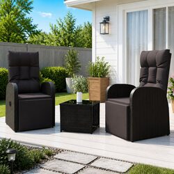 Black Outdoor 3 Piece Garden Lounge Set with Steel Frame