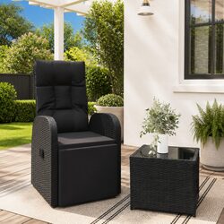 2-Piece Outdoor Lounge Set with Black Rattan and Cushions