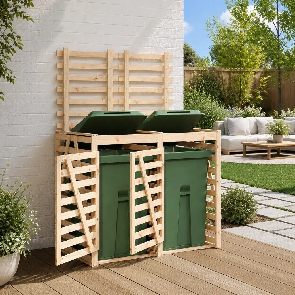Double Wheelie Bin Storage Shed in Brown