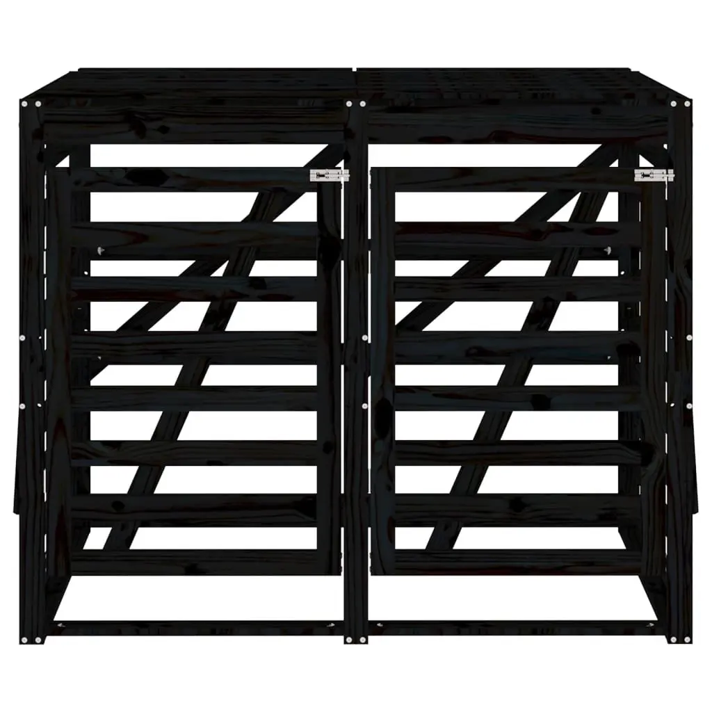 Double Wheelie Bin Storage Unit Solid Pine Wood Black with Ventilation Slats