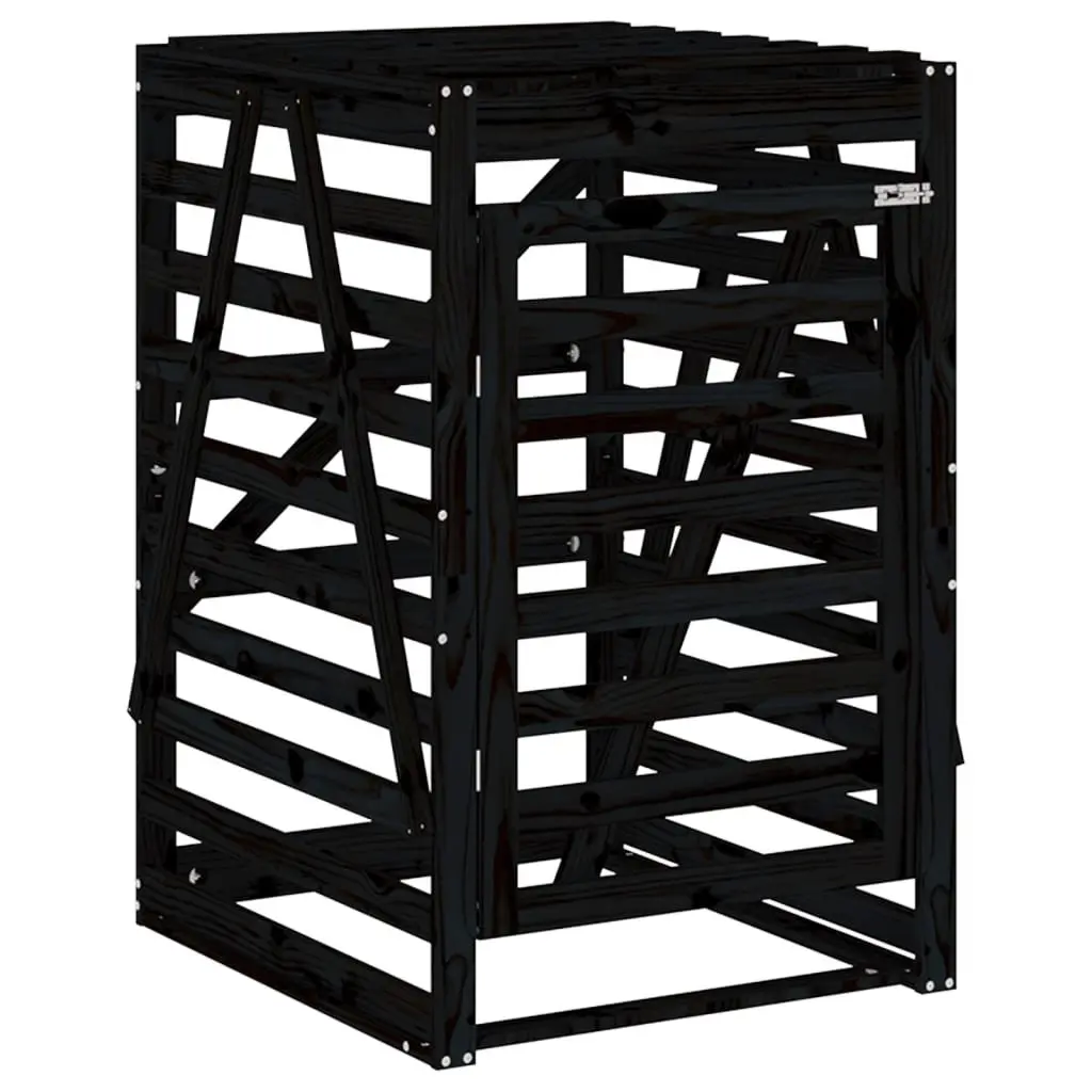 Double Wheelie Bin Storage Unit Solid Pine Wood Black with Ventilation Slats