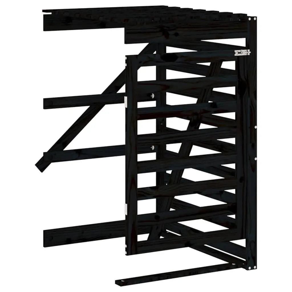 Double Wheelie Bin Storage Unit Solid Pine Wood Black with Ventilation Slats