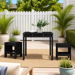 3 Piece Black Garden Bistro Set with Solid Pine Wood