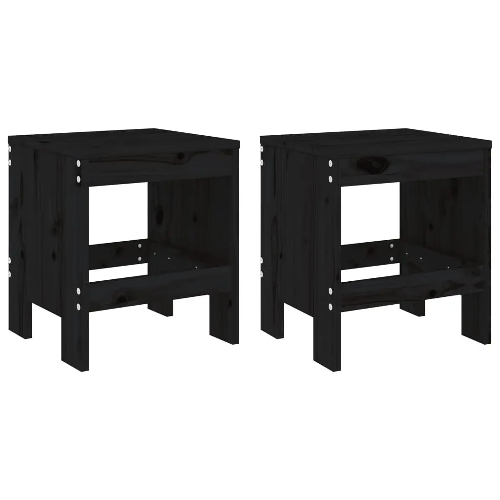 Garden Bistro Set Solid Pine Wood 3 Piece Outdoor Furniture Black Table Stools