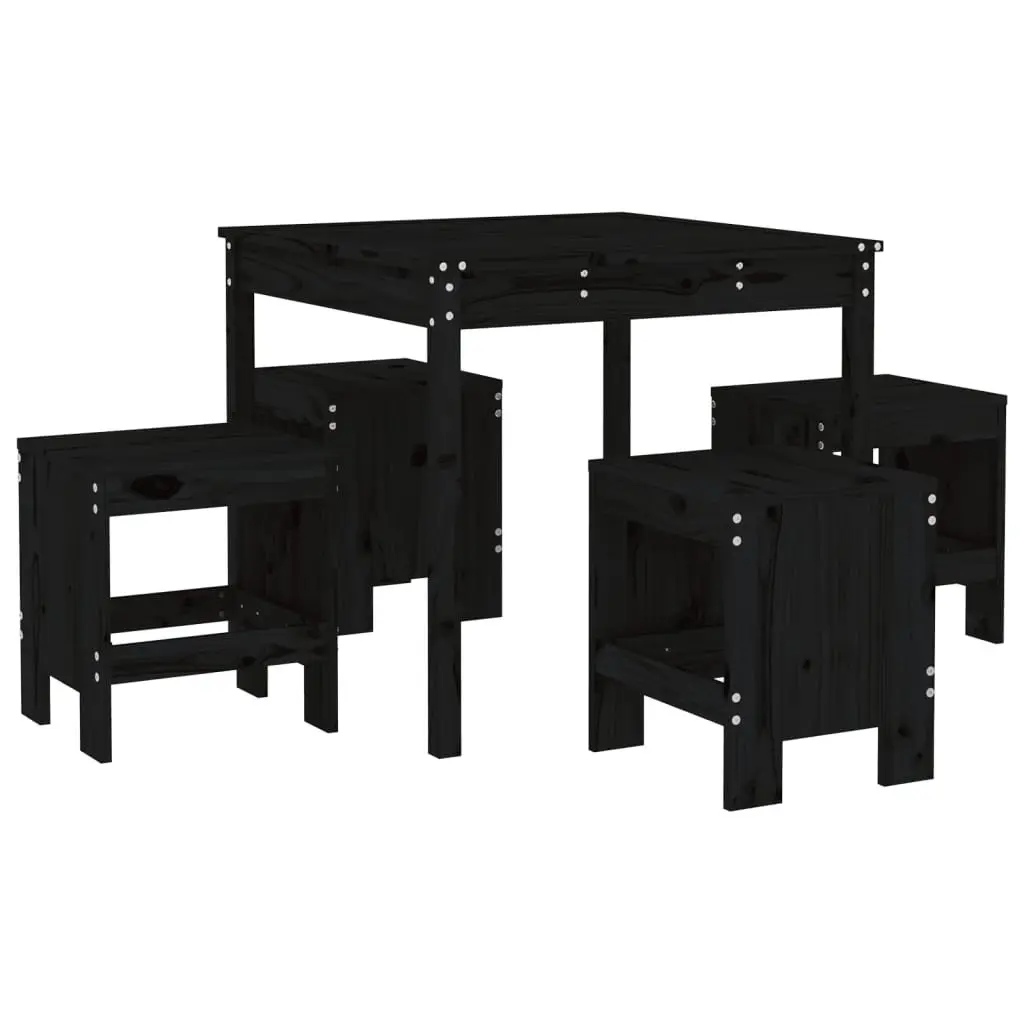 5 Piece Black Pine Wood Outdoor Dining Set