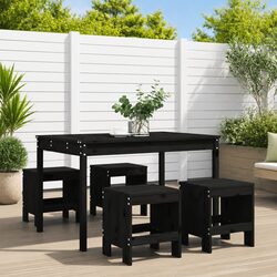 Black Solid Pine Wood Outdoor Dining Set - 5 Pieces
