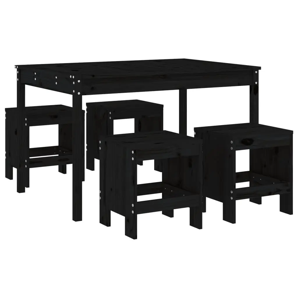Outdoor Dining Set 5 Piece Black Solid Pine Wood Garden Patio Furniture Table