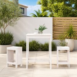 Premium 3 Piece Outdoor Bar Set with White Wooden Stools