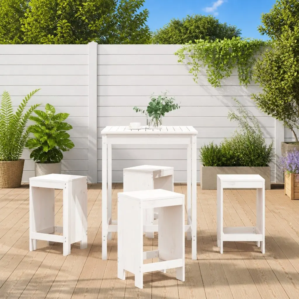 5 Piece White Wood Garden Bar Set
