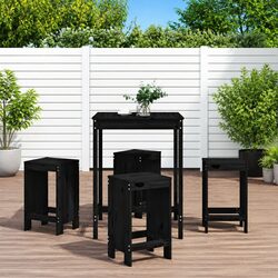 Sturdy 5 Piece Black Wooden Garden Bar Set