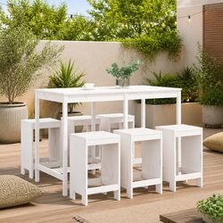 Quality Solid Wood 7-Piece Garden Bar Set in White