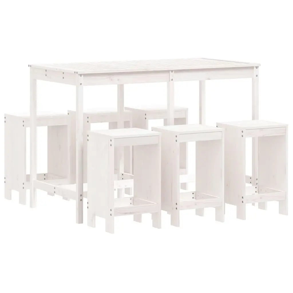 Solid Wood 7-Piece Garden Bar Set in White