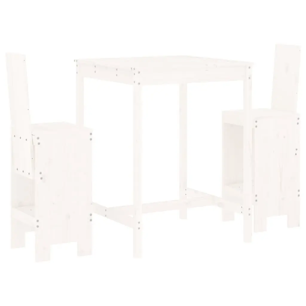 3 Piece Garden Bar Set in White Solid Pine