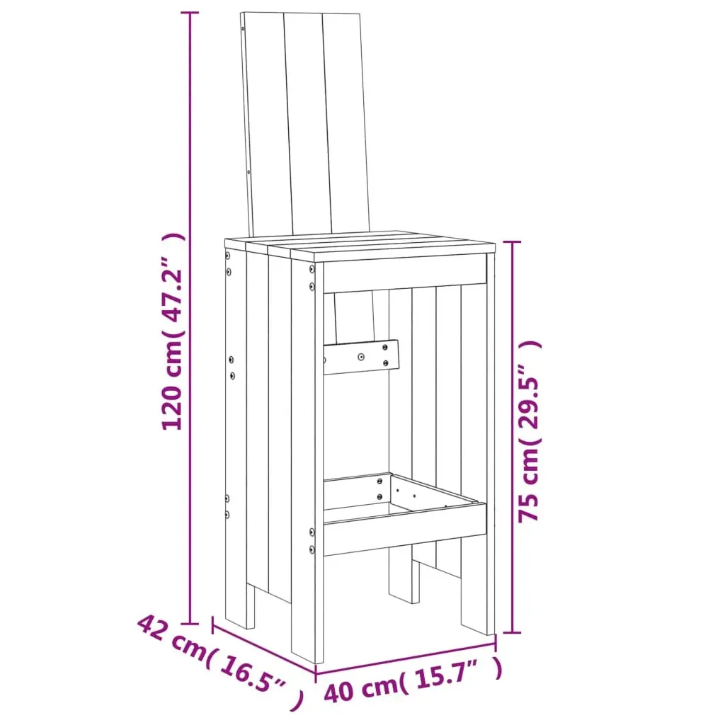 3 Piece Garden Bar Set in White Solid Pine