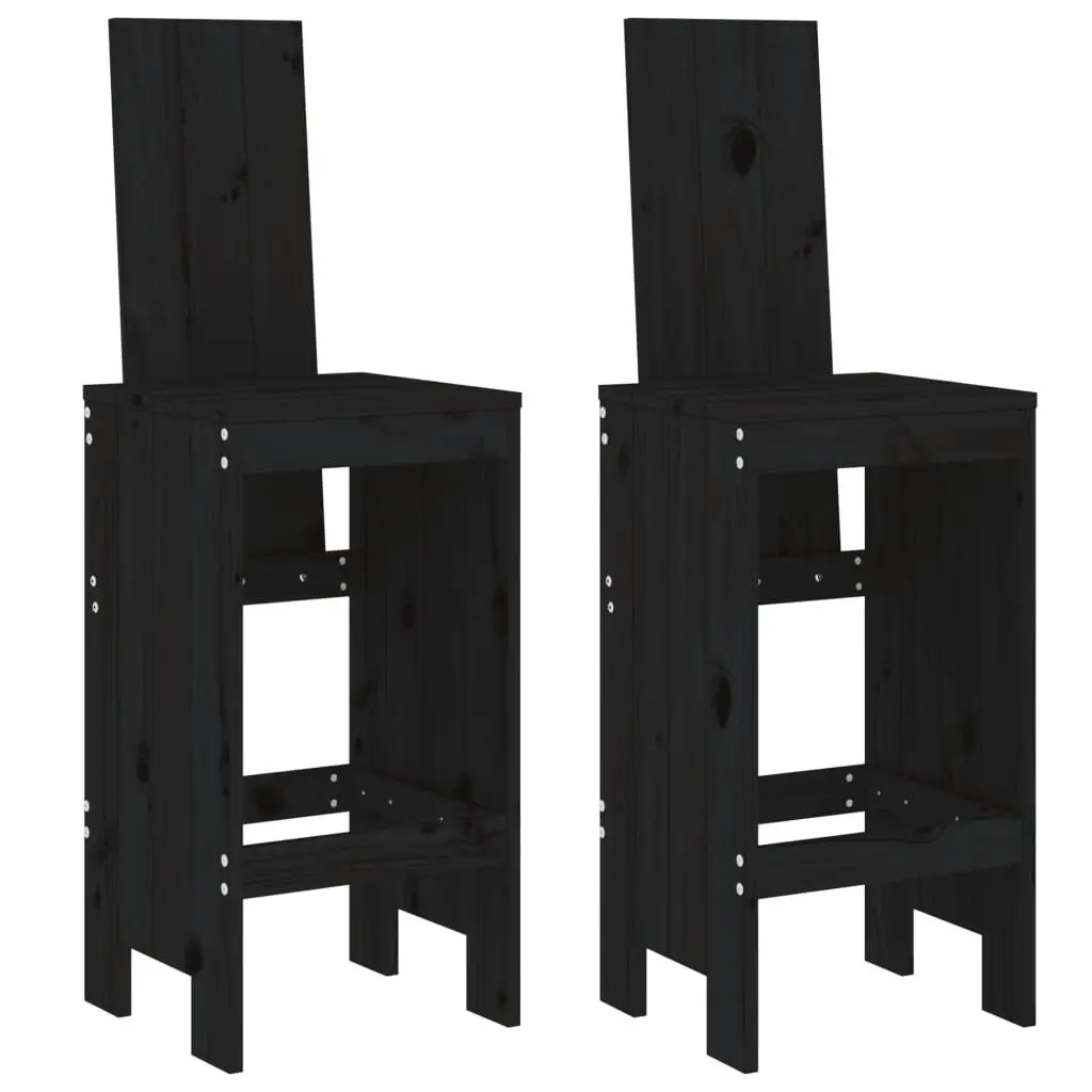 Garden Bar Set Solid Pine Wood 3 Piece Black Outdoor Furniture