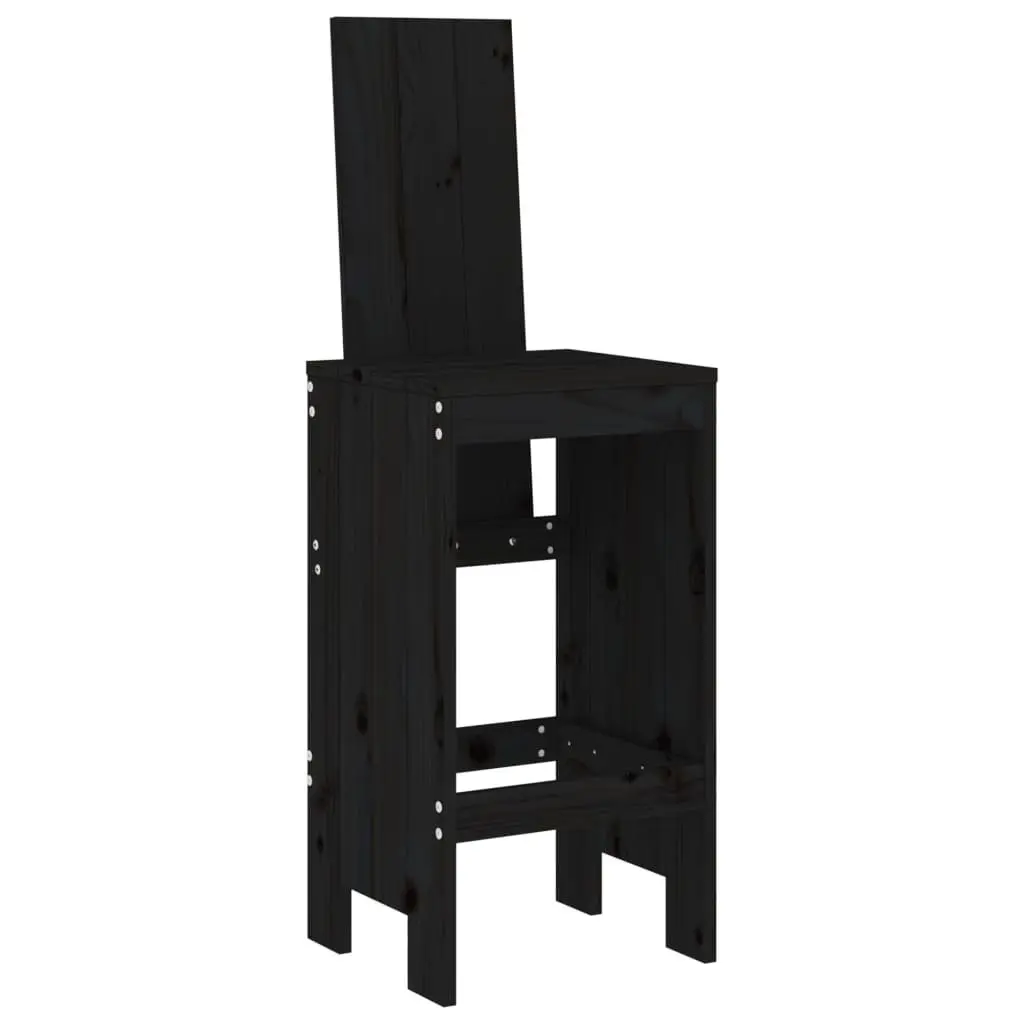 Garden Bar Set Solid Pine Wood 3 Piece Black Outdoor Furniture