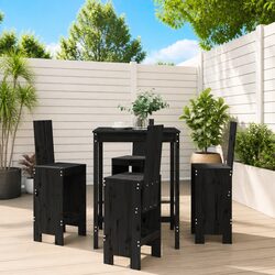 5-Piece Black Pine Garden Bar Set for Outdoor Use