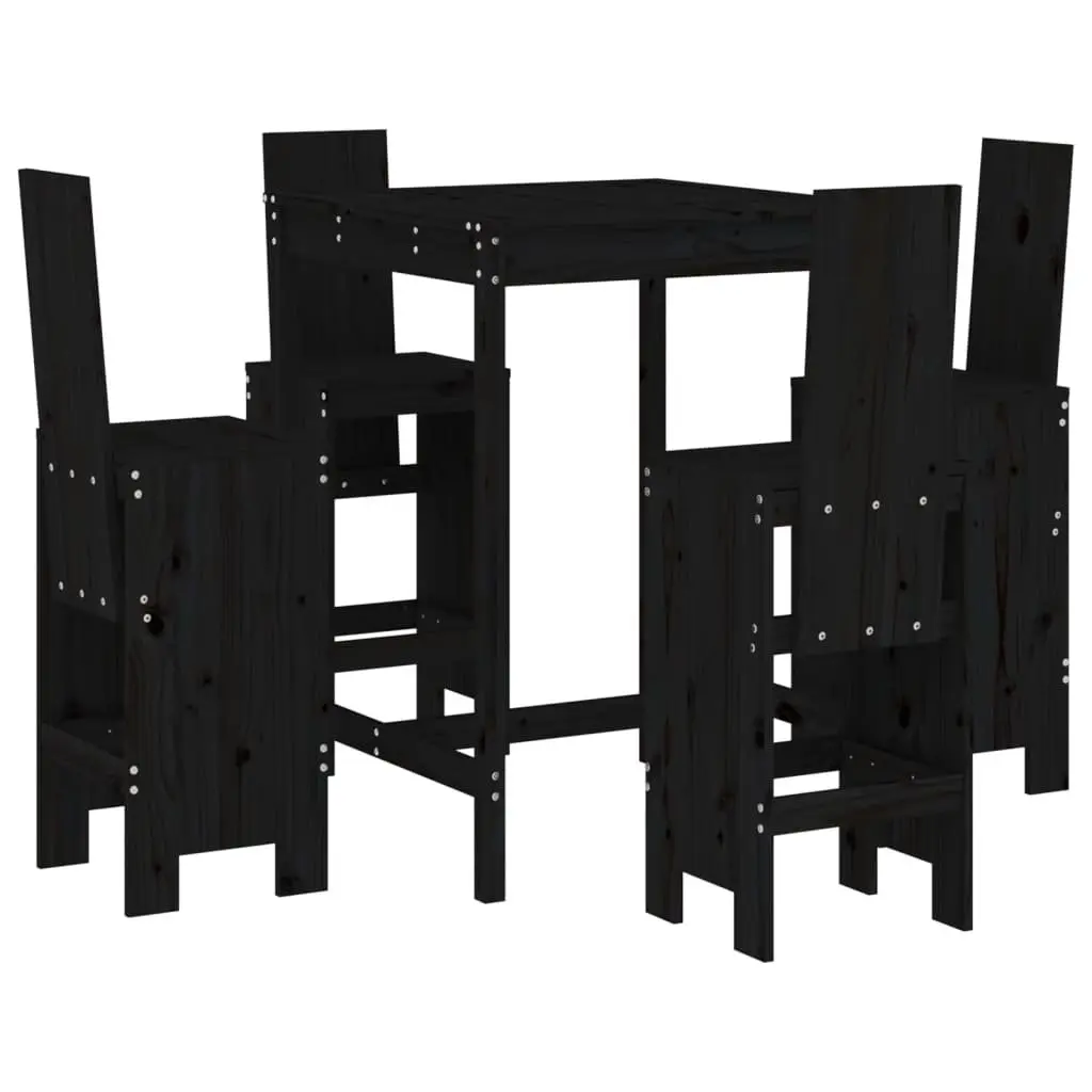 5-Piece Black Pine Garden Bar Set for Outdoor Use