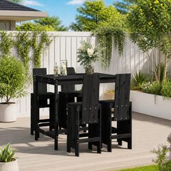 5 Piece Black Outdoor Bar Set with Solid Pine Wood