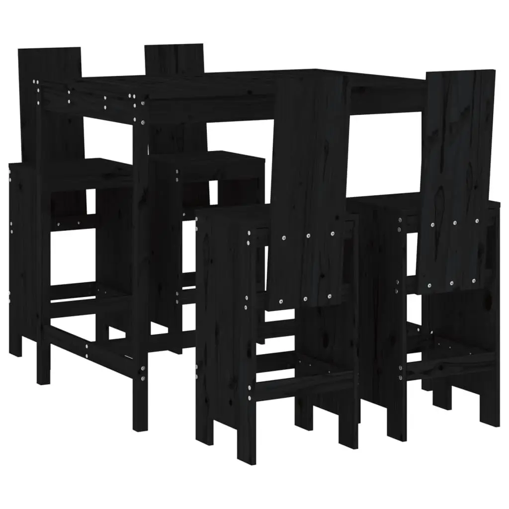 5 Piece Black Outdoor Bar Set with Solid Pine Wood