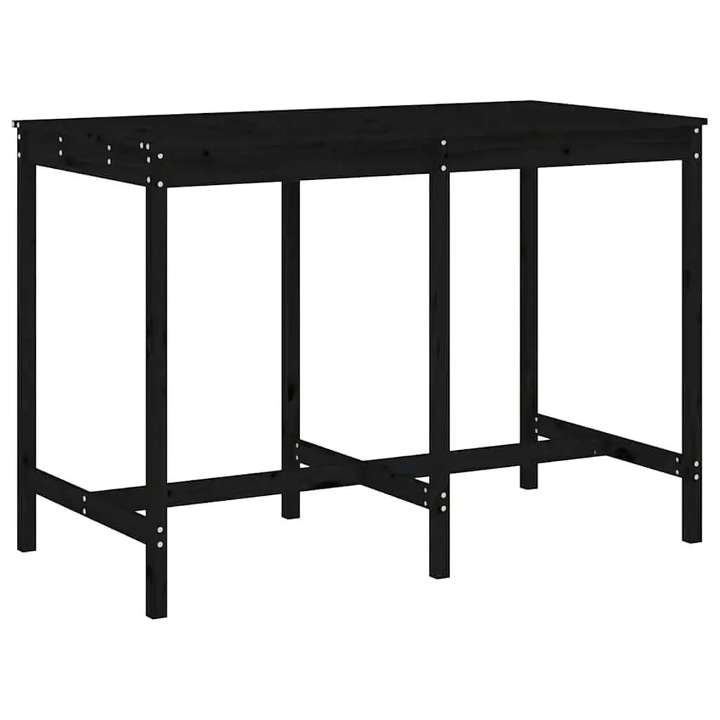 Outdoor Bar Set 7 Piece Solid Pine Wood Black Furniture with Table and Stools for Patio Garden