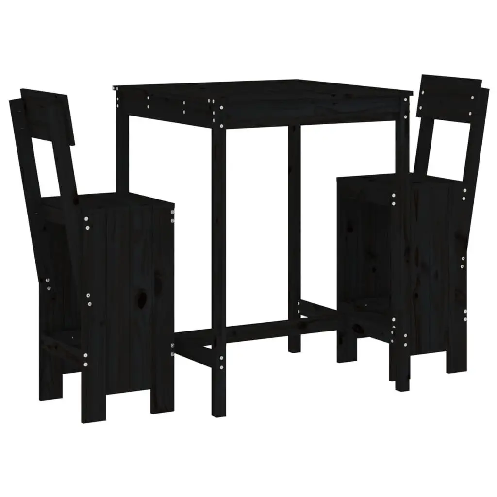 3 Piece Garden Bar Set in Black Solid Pine