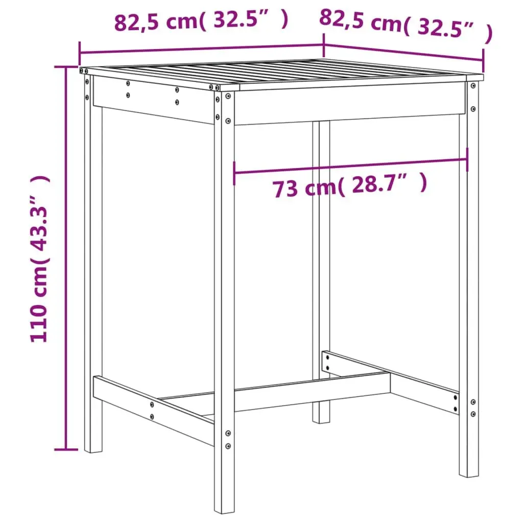 3 Piece Garden Bar Set in Black Solid Pine