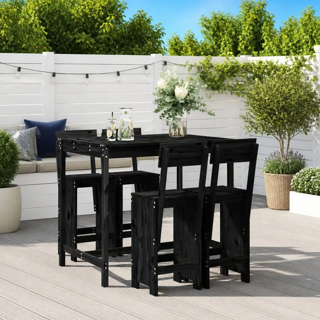 5 Piece Black Wood Garden Bar Set