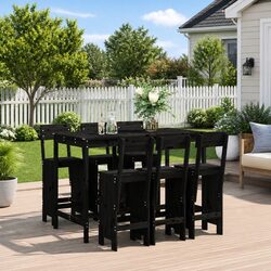 Sturdy Black Solid Wood 7-Piece Outdoor Bar Set
