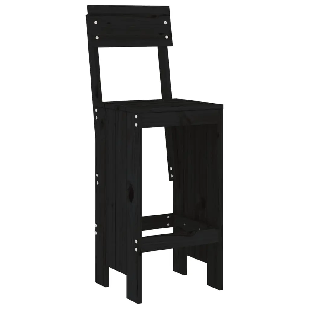 Black Solid Wood 7-Piece Outdoor Bar Set