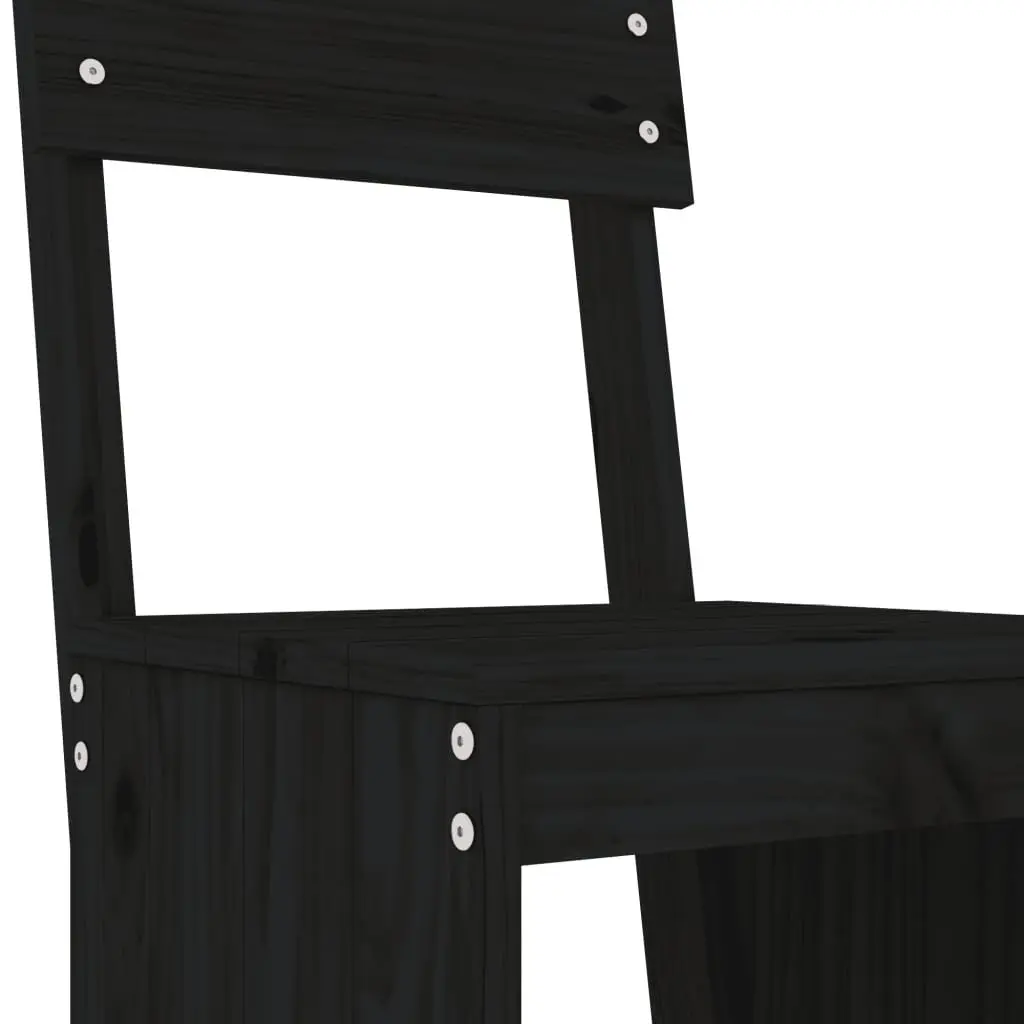 Black Solid Wood 7-Piece Outdoor Bar Set