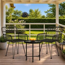 Black Poly Rattan Outdoor Dining Set – 3 Pieces