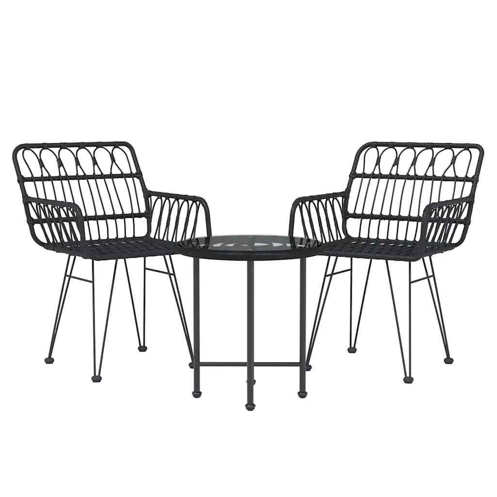 Outdoor Dining Set 3 Piece Garden Furniture Black Poly Rattan Patio Table Chair