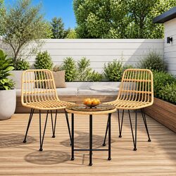 Sturdy Brown Poly Rattan 3-Piece Garden Dining Set