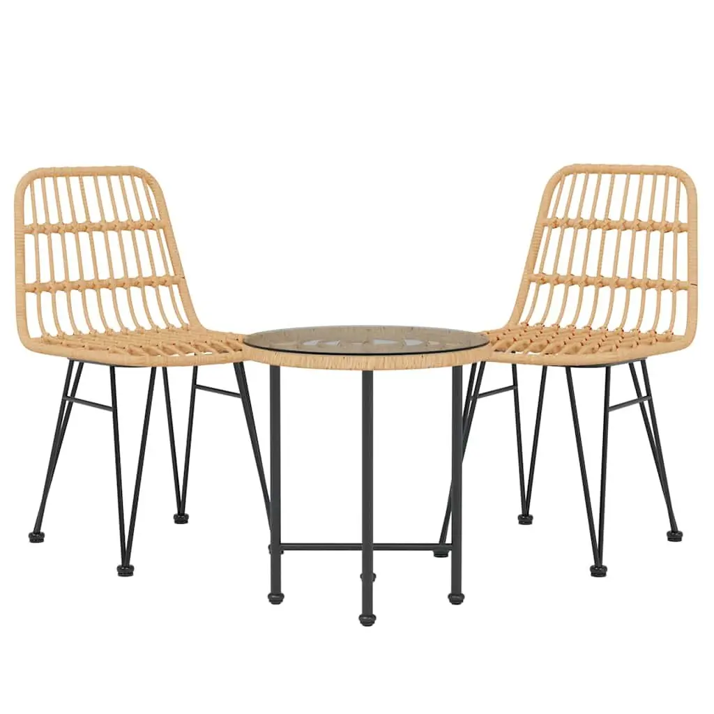 Brown Poly Rattan 3-Piece Garden Dining Set