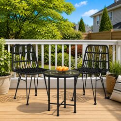 Stylish Black Poly Rattan 3-Piece Outdoor Dining Set