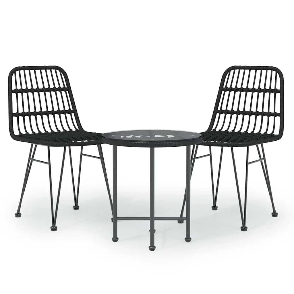 Outdoor Dining Set PE Rattan 3 Piece Black