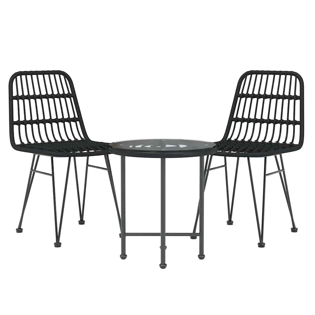 Outdoor Dining Set PE Rattan 3 Piece Black