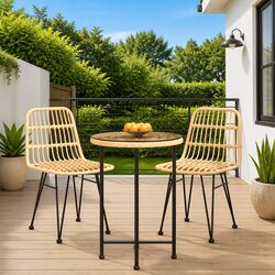 Durable 3 Piece Garden Dining Set with Brown Poly Rattan