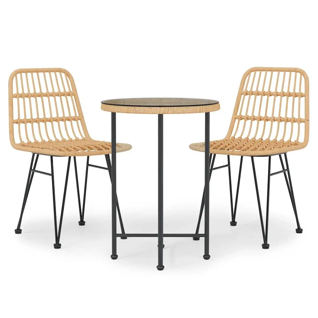 3 Piece Garden Dining Set with Brown Poly Rattan