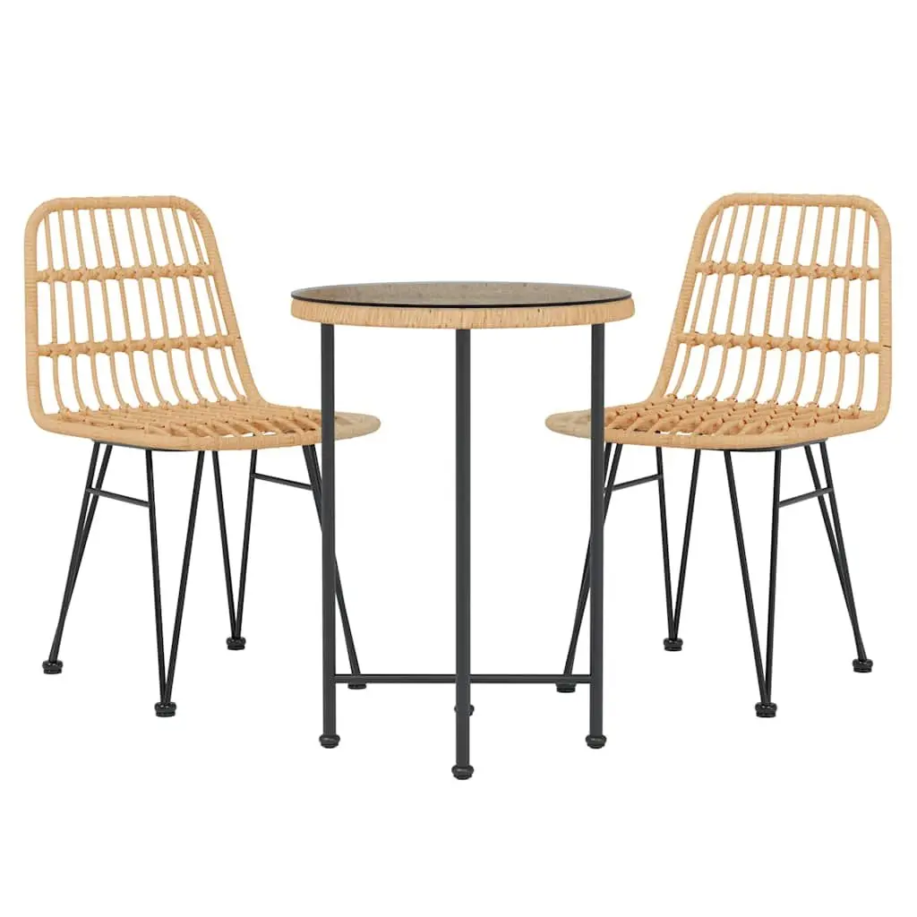 3 Piece Garden Dining Set with Brown Poly Rattan
