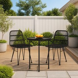 Stylish 3-Piece Garden Dining Set in Black Rattan